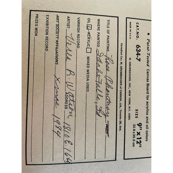 Vintage Signed Painting V Watson, Rose Phantasy, 9x12 unframed canvas art, 1984 - Picture 6 of 7